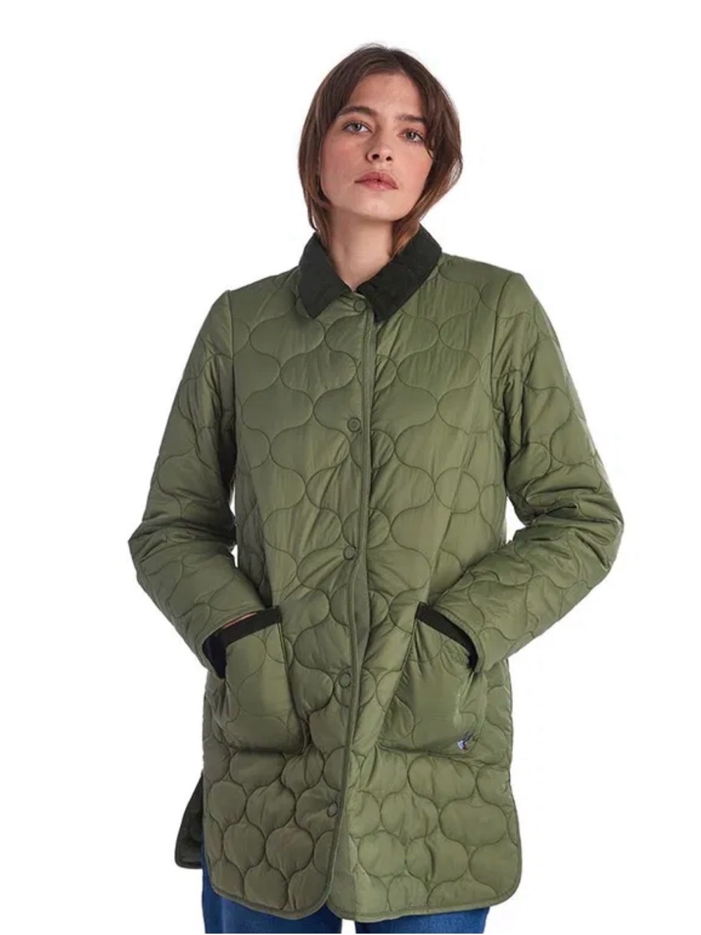 Barbour Quilted Barn Coat Green Jacket Women’s size 6 / S-M - Picture 3 of 6